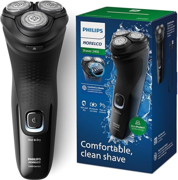 Philips Norelco Shaver 2400 Series, Wet and Dry Electric Shaver, Pop-up Trimmer, P-Cap, Deep Black, Model X3001/90