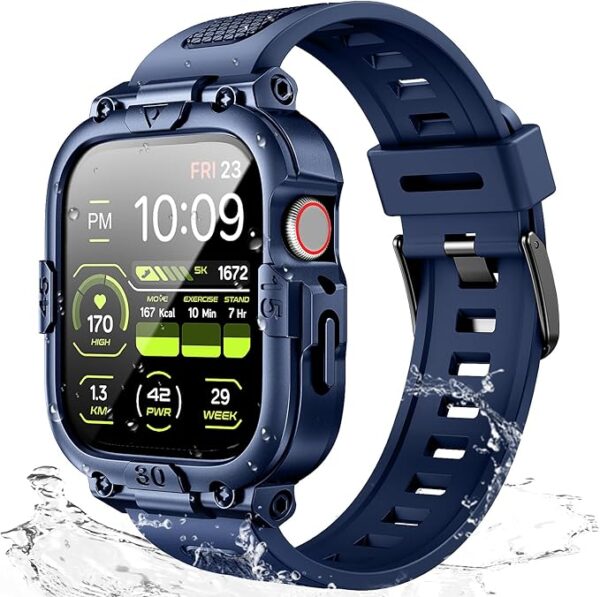 Dsytom Waterproof Case with Band Compatible for Apple Watch Band 45mm 44mm 41mm 40mm for Men