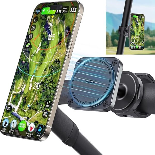 A2C 2-in-1 Golf Cart & Push Cart Magnetic Phone Holder [Strong Magnetic Attachment and Silicone Band Secure] Compatible with MagSafe iPhone 12-16 Pro Max