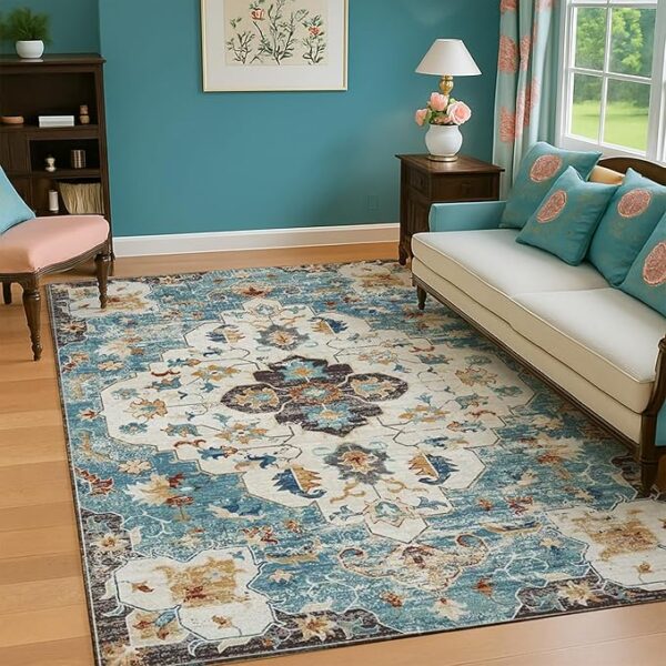 5x7 Area Rug Washable & Non-Slip, Ultra-Soft Low Pile Rug for Living Room, Bedroom, Dining Room -