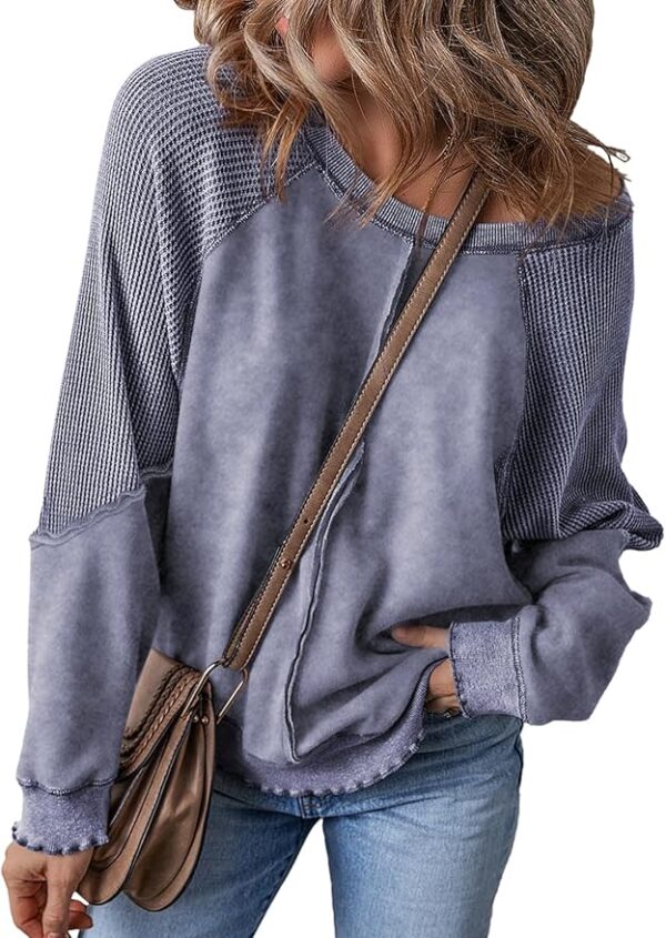 SHEWIN Womens Fashion Waffle Knit Sweatshirt