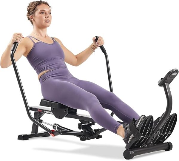 Sunny Health & Fitness Smart Compact Full Motion Rowing Machine, Full-Body Workout, Low-Impact, Extra-Long Rail, 350 LB Weight Capacity and Optional Free SunnyFit®