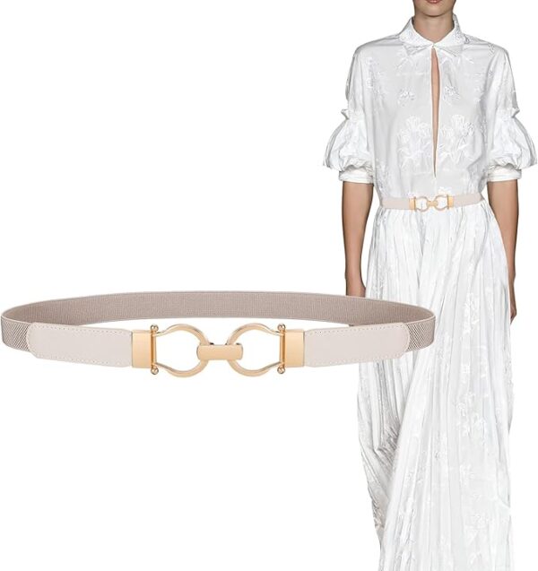 XZQTIVE Elastic Belts for Women Thin Stretchy Dress Belt Women Skinny Waist Belt for Dress Jeans Pants with Gold Buckle