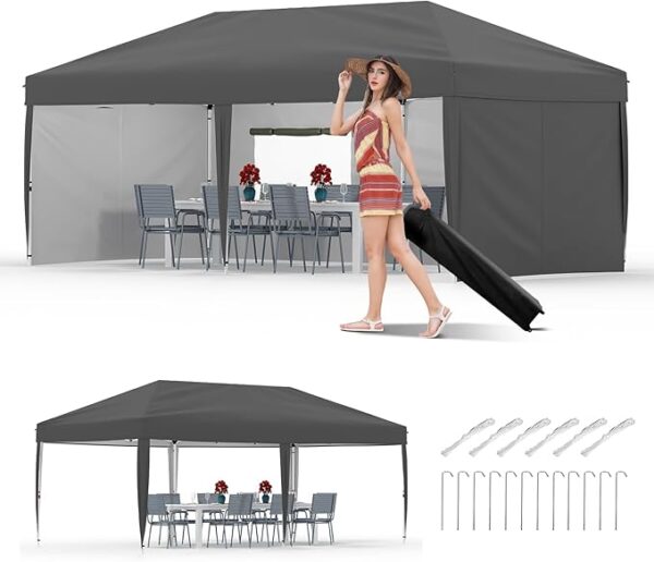 10x20 Pop Up Canopy with 4 Sidewalls - Heavy Duty Outdoor Canopy Tent