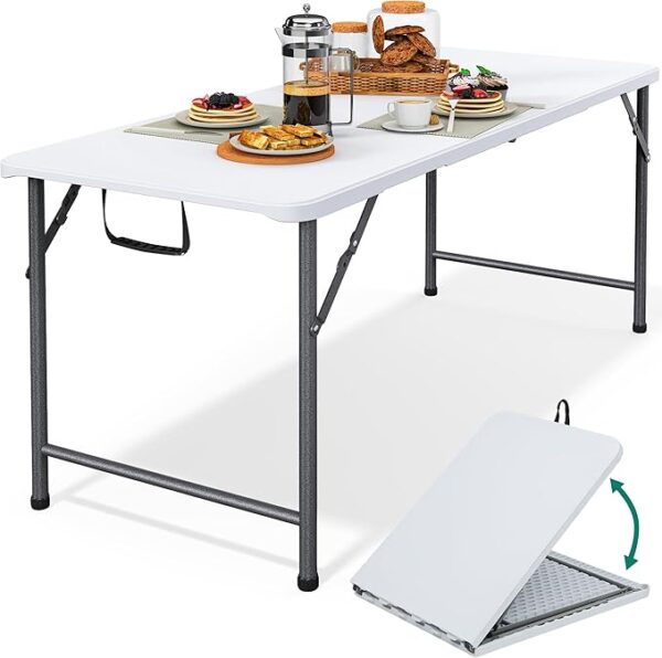 YITAHOME 6FT Folding Table, Outdoor Folding Table w/Heavy Duty HDPE Tabletop, Rectangle Folding Tables w/Portable Carrying Handle for Picnic, Parties, Camping & Indoor Activities, White