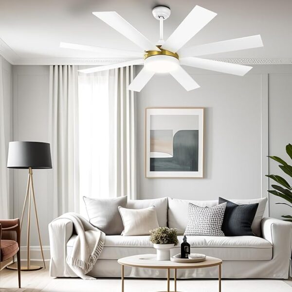 YITAHOME 60 Inch Ceiling Fan with Lights and Remote,8 Blades, App Control, Modern Smart Ceiling Fan Compatible with Alexa for Indoor, Reversible Quiet Motor, Memory Function, White & Gold
