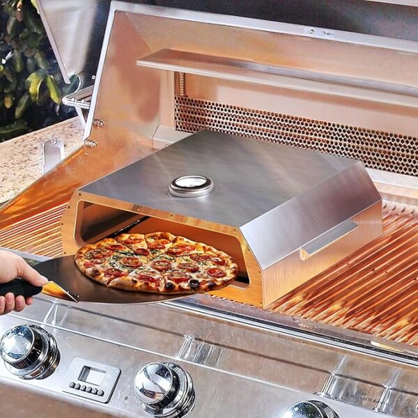YITAHOME Pizza Oven for Grill, Grill Top Pizza Oven with Pizza Peel & Recipes, Portable Outdoor Pizza Maker with Thermometer for Charcoal Grill, Gas Grill, Propane Grill, for Backyard Camp Siver