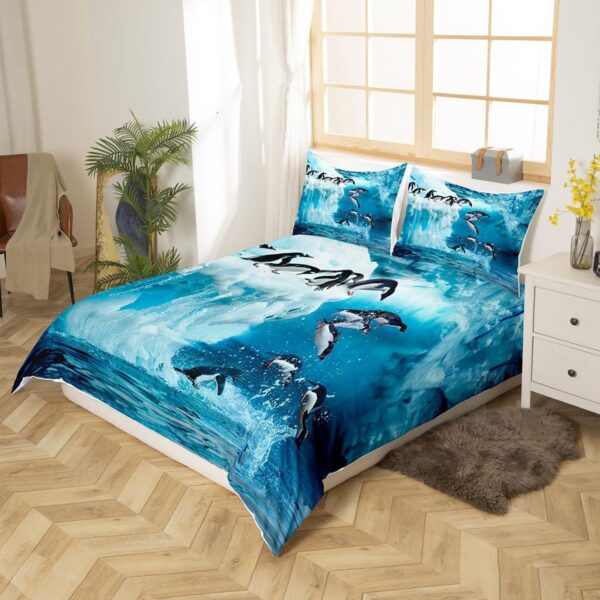 eelyou Cute Penguin Duvet Cover Polar Animal Pattern Bedding Set Funny Penguins