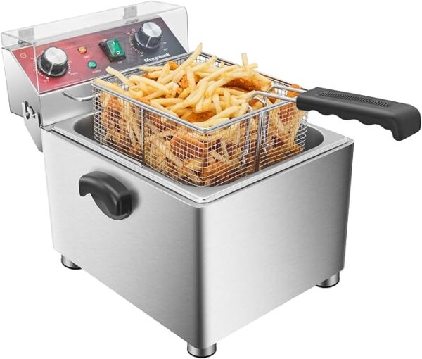 Mvegoiuok Electric Deep Fat Fryer With Basket and Lid 1800W Commercial Deep