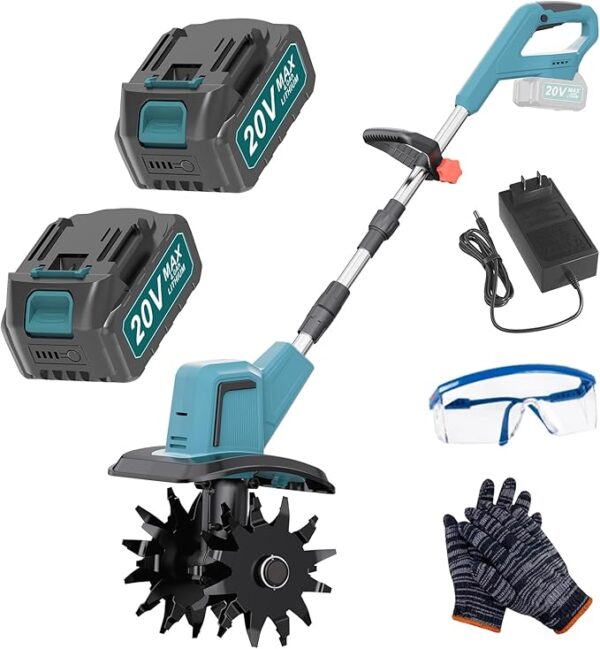 HANGUDA Cordless Electric Tiller Cultivator, Tiller for Gardening,for Lawn/Gardening/Soil