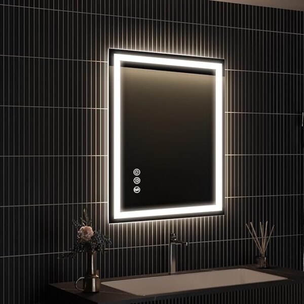 APRILSOUL 20x28 Inch LED Bathroom Mirror with Front and Backlit, Makeup Mirror with 3 Color Lights