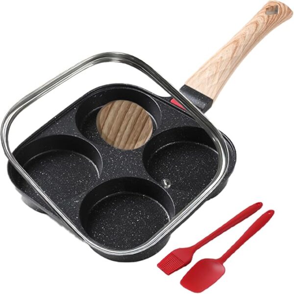 Egg Pan 4 Cup Nonstick Frying Omelette Pan with Lid for Breakfast