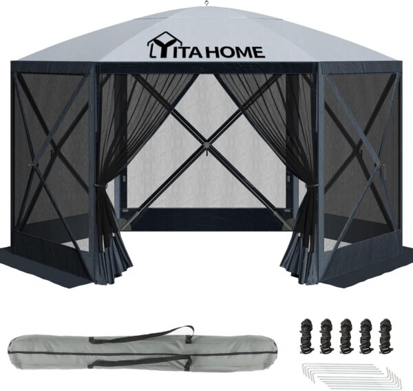 YITAHOME 11.5x11.5ft Camping Gazebo, Portable Pop Up Canopy Outdoor Screen Tent