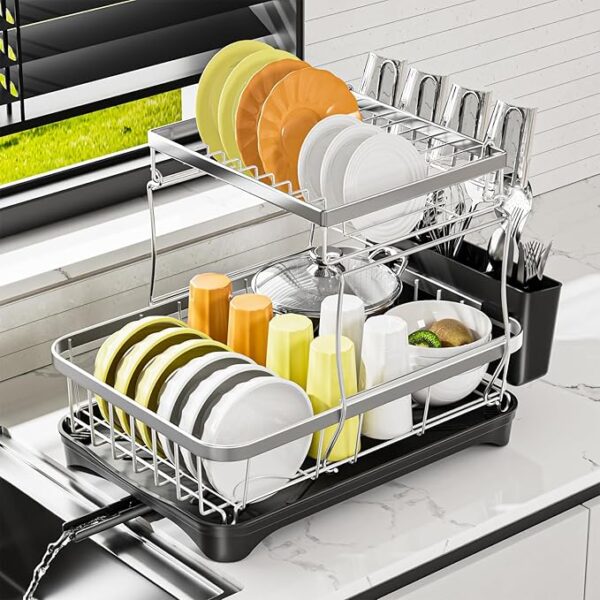 Dish Drying Rack Kitchen 2-Tier 304 Stainless Steel Dish Racks for Kitchen Counter