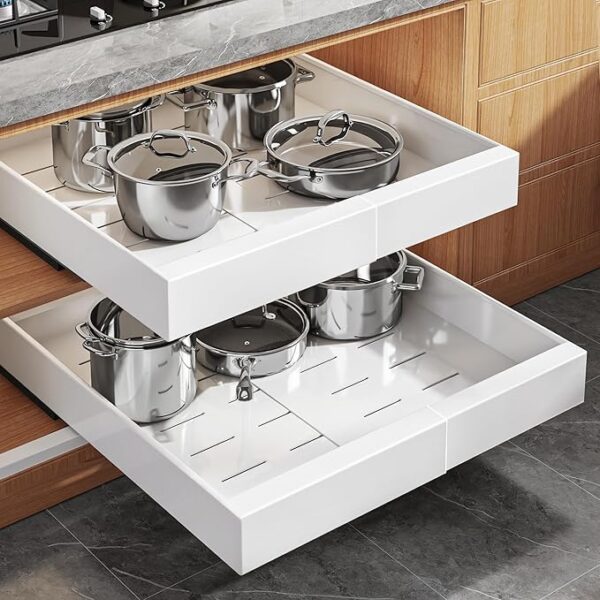 2Pack Expandable Pull Out Cabinet Organizer 21"Deep With Raising Pad for Framed Cabinets