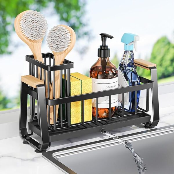 Sink Caddy Organizer, Kitchen Sponge Holder for Sink with Quick Drain