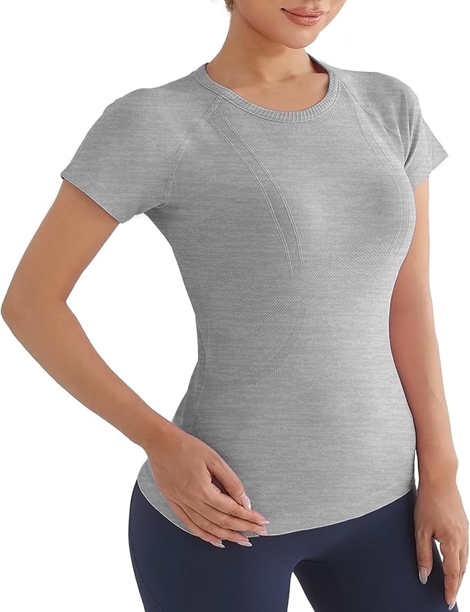 Women's Seamless Workout Shirts Soft Athletic Tops Fit Short Sleeve Gym T-Shirt Breathable Quick-Dry Shirts for Yoga