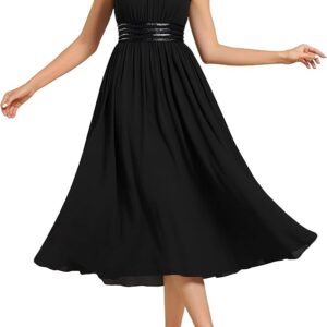 Ever-Pretty Women's Elegant Round Neck Chiffon A-Line Sequins Waist Midi Wedding Guest Dress 03955