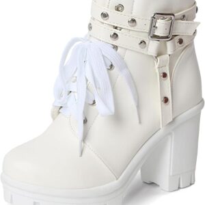 MEOTINA Goth Chunky Platform Boots for Women High Heel Black Ankle Booties Rivets Punk Combat Boot Shoes