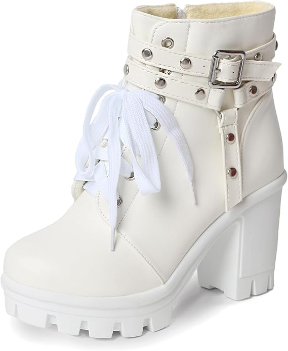 MEOTINA Goth Chunky Platform Boots for Women High Heel Black Ankle Booties Rivets Punk Combat Boot Shoes