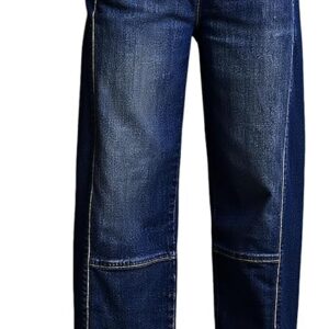 Cicy Bell Womens Baggy Cropped Jeans Elastic High Waisted Wide Leg Trendy Stretchy Seam Barrel Capri Denim Pants