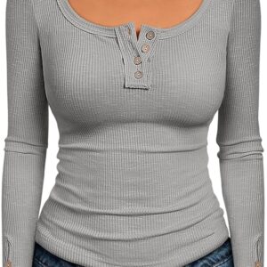 Kissfix Womens Long Sleeve Shirts Fall Clothes Henley Tops Save-25%