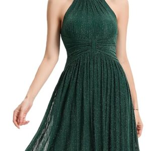 Ever-Pretty Women's Summer Halter Sleeveless Pletaed Midi Glitter Formal Evening Gowns 41962