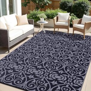 OLANLY Outdoor Rug Waterproof 8x10 ft Clearance, Reversible Outdoor Plastic Straw Rug with Floral Pattern, RV Mat for Patio,
