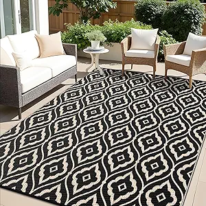 OLANLY Outdoor Rug 6x9 ft Waterproof, Outdoor Plastic Straw Rug with Geometric Pattern