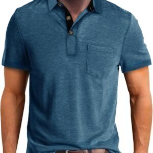 Men's Classic Polo Shirts Short Sleeve Button Basic T-Shirt Casual Fit Lightweight Top Save-47%