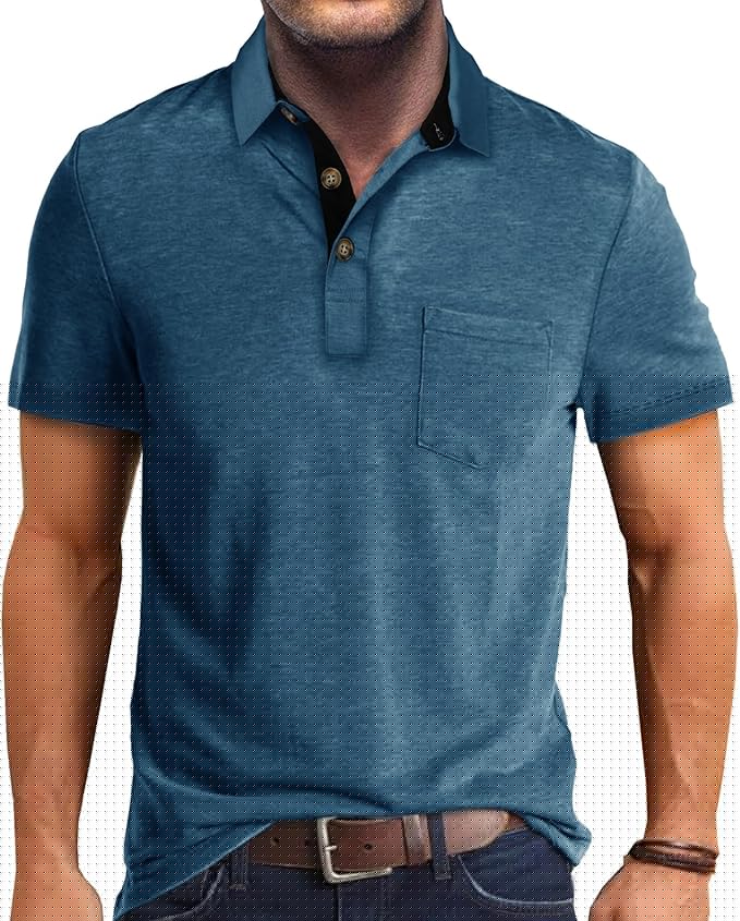 Men's Classic Polo Shirts Short Sleeve Button Basic T-Shirt Casual Fit Lightweight Top Save-47%