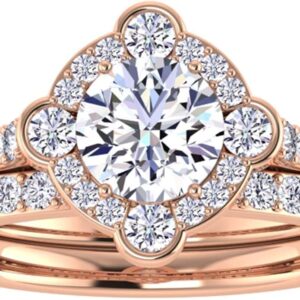 Enchanted Unity: 1.73ct tw Lab Grown Diamond Engagement Ring with Band in 14k White/Yellow/Rose Gold