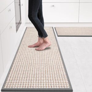 Kitchen Rugs and Mats Non Skid Washable Set of 2 PCS, Absorbent Runner Rugs for Kitchen, Front of Sink, Kitchen Mats for Floor, 17.3"x 47"+17.3"x 29" (Gray)