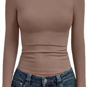 AUTOMET Womens Long Sleeve T-Shirts Trendy Basic Fitted