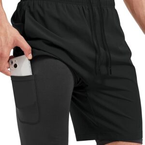 Men's 2-in-1 Athletic Running Shorts 7" Dry Fit Workout Gym Outdoor Sports